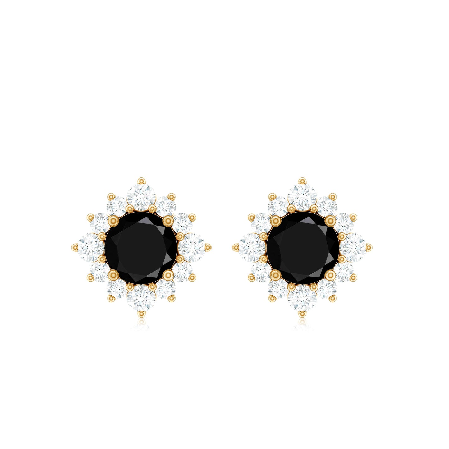 Real Black Onyx Stud Earrings with Diamond Halo