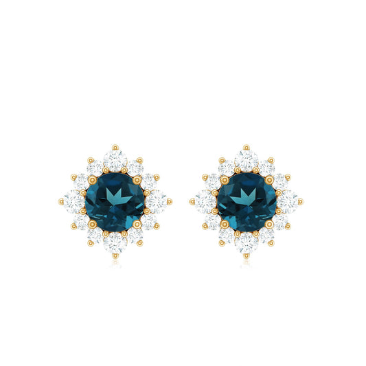 1.2 Carat Classic London Blue Topaz Stud Earrings with Diamond Halo
