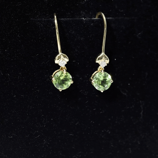 1 Carat Round Peridot and Moissanite Drop Earrings with Fish Hook