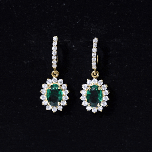 1.7 Carat Oval Shape Lab Grown Emerald Drop Earrings with Diamond
