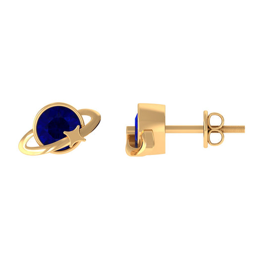 1.9 Carat Solitaire Blue Sapphire Celestial Stud Earrings in Bezel Setting