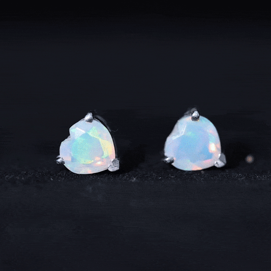 1.5 Carat Heart Shape Real Ethiopian Opal Stud Earrings