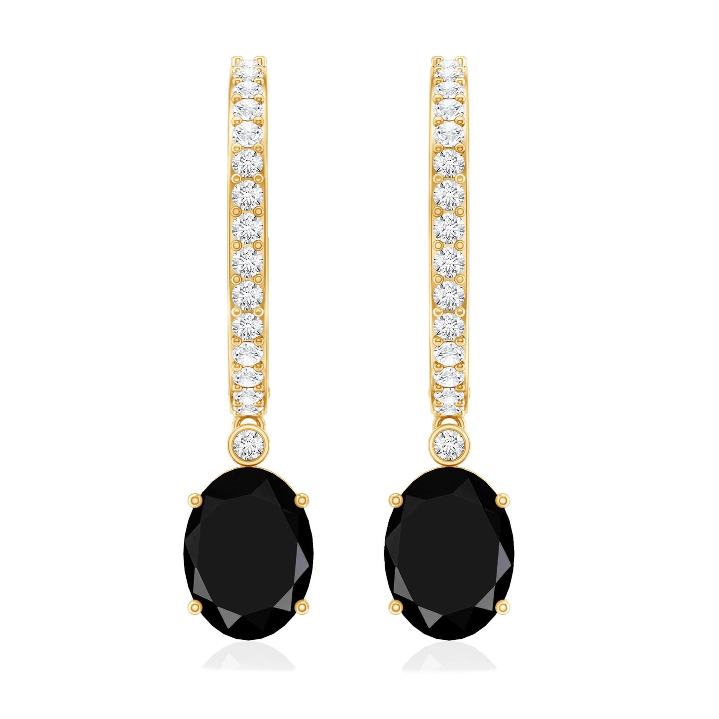 Natural 2.2 Carat Oval Black Onyx Hoop Drop Earrings with Diamond