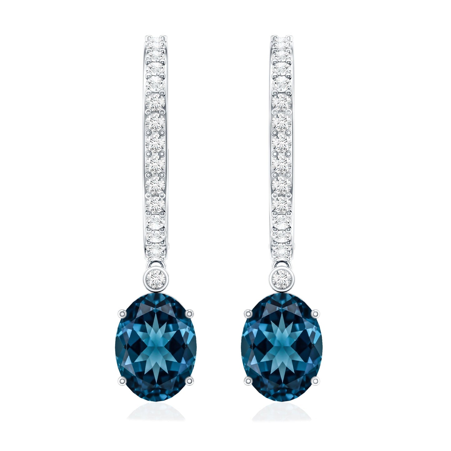 Natural Oval 2.2 Carat London Blue Topaz Drop hoop Earrings with Diamond
