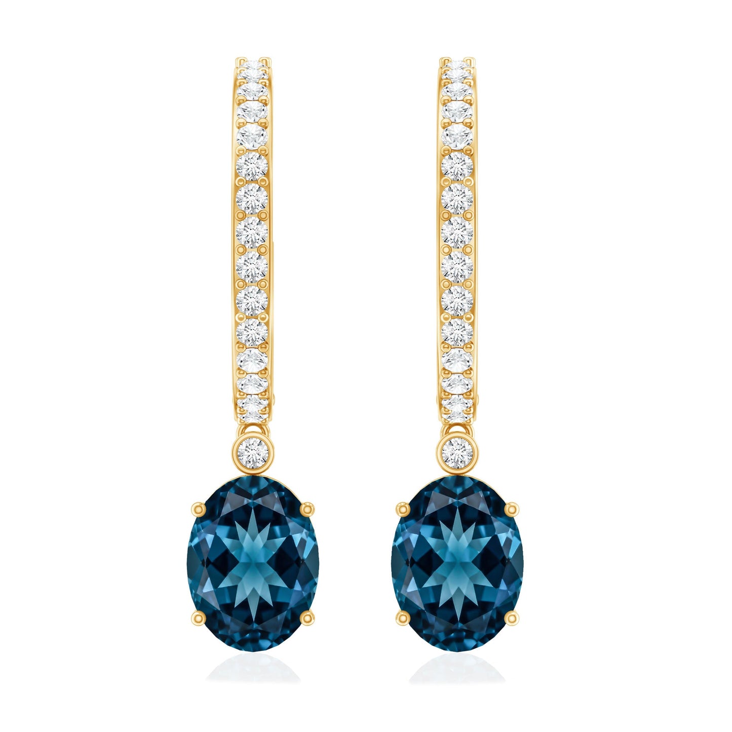 Natural Oval 2.2 Carat London Blue Topaz Drop hoop Earrings with Diamond