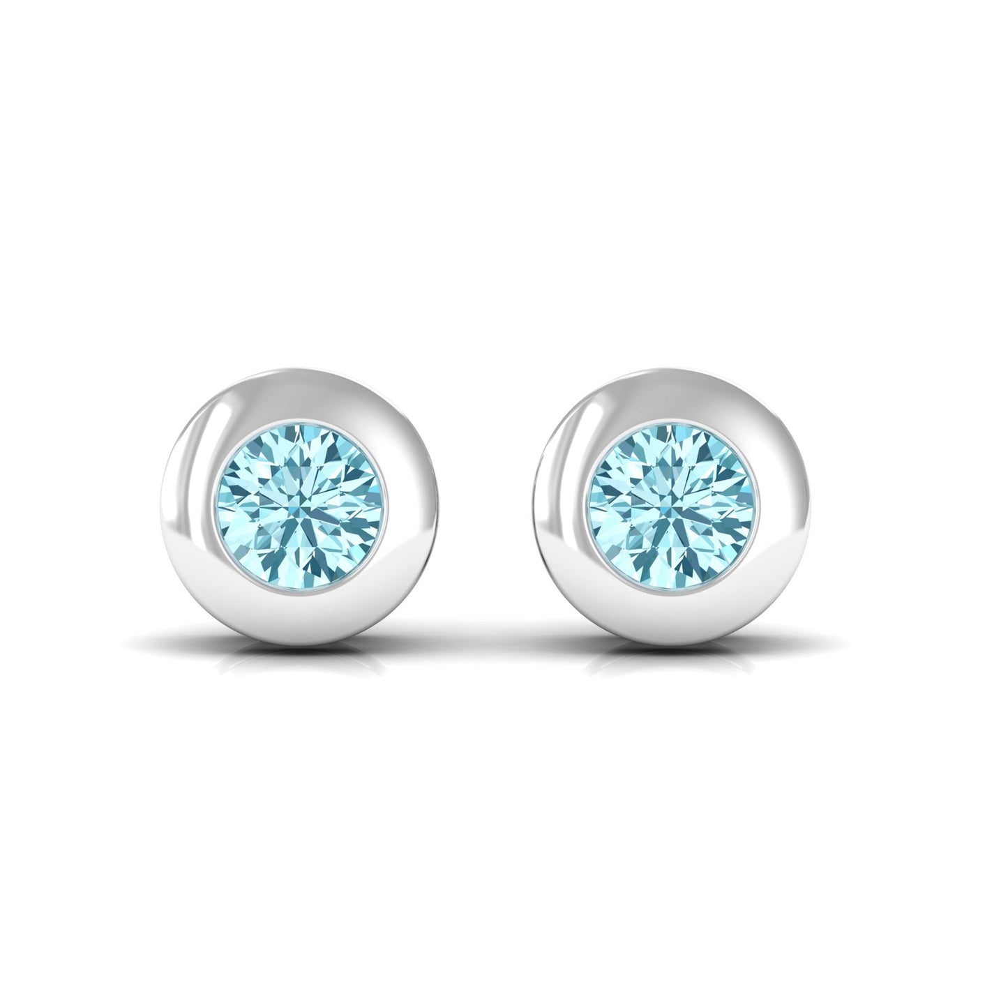 0.5 Round Aquamarine Solitaire Stud Earrings in Bezel Setting
