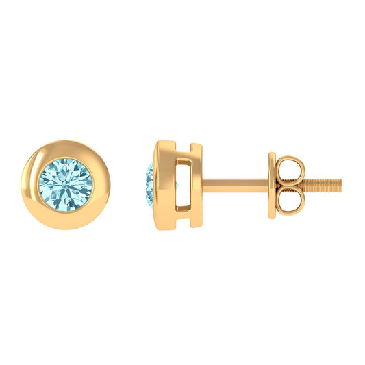 0.5 Round Aquamarine Solitaire Stud Earrings in Bezel Setting