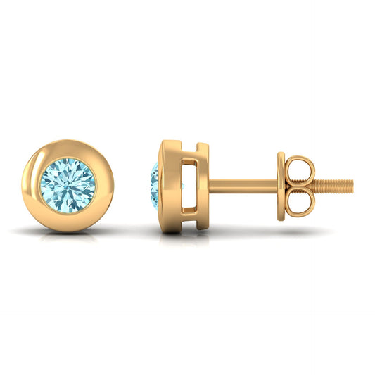 0.5 Round Aquamarine Solitaire Stud Earrings in Bezel Setting