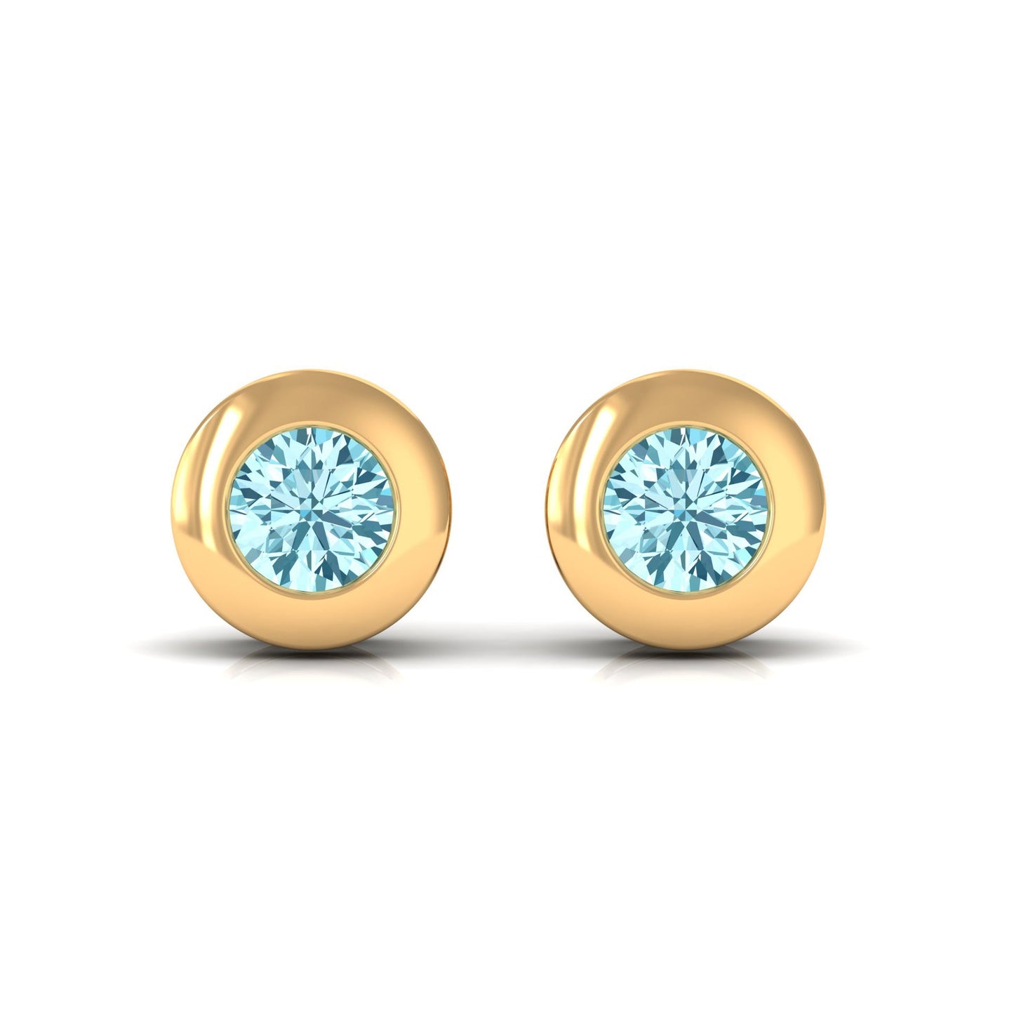0.5 Round Aquamarine Solitaire Stud Earrings in Bezel Setting