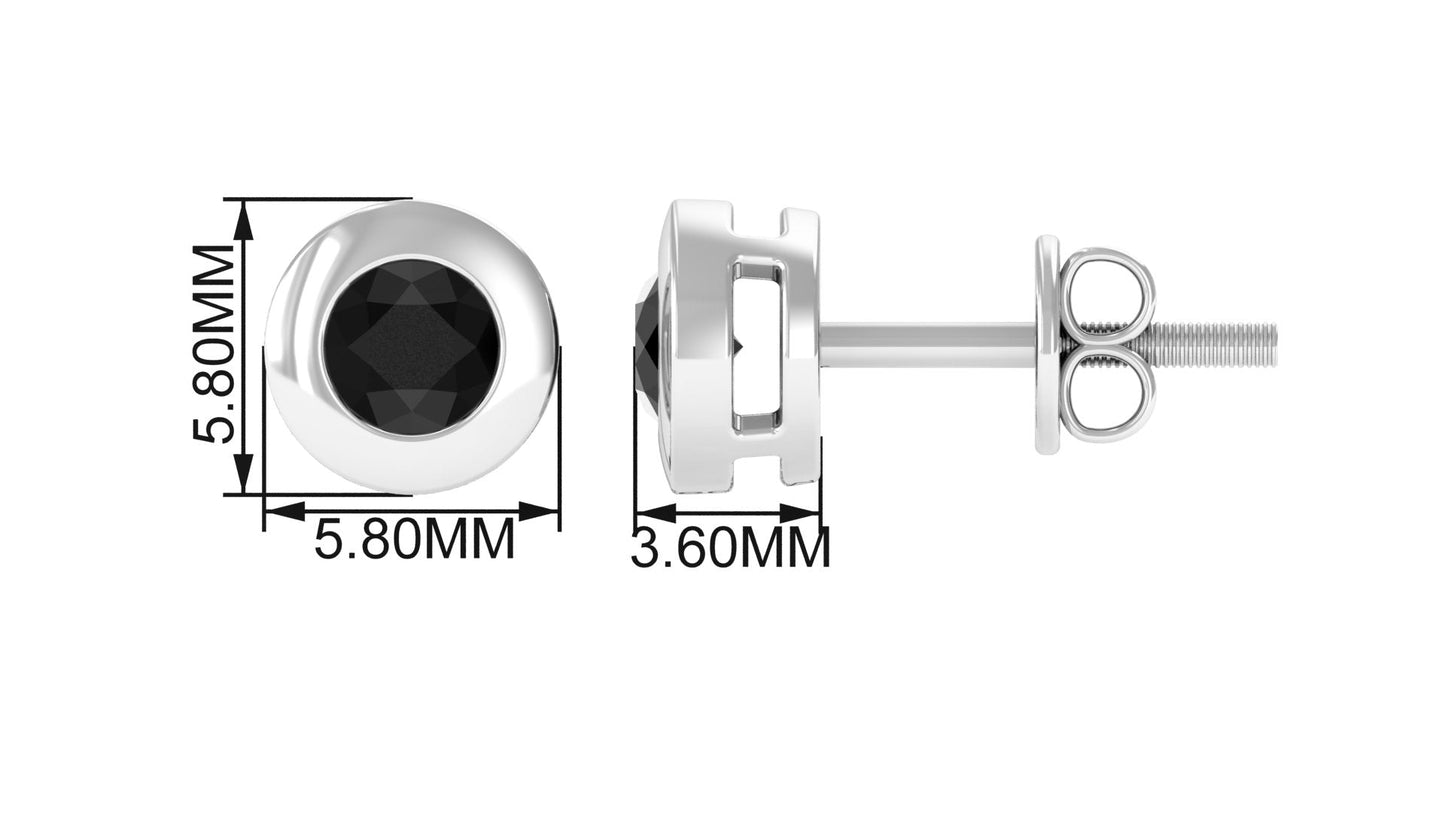 0.4 Carat Bezel Set Round Black Onyx Solitaire Stud Earrings