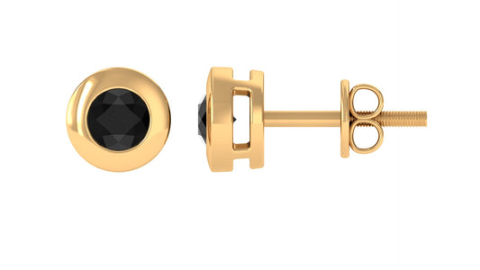 0.4 Carat Bezel Set Round Black Onyx Solitaire Stud Earrings