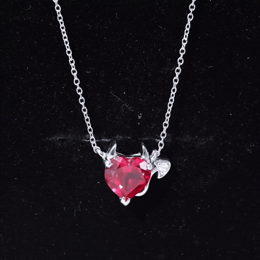 Lab Grown Ruby Devil Heart Necklace with Diamond