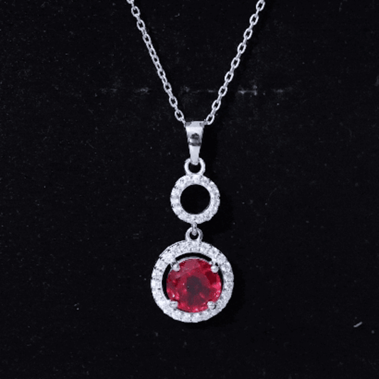 Lab Grown Ruby Dangle Necklace with Moissanite Halo