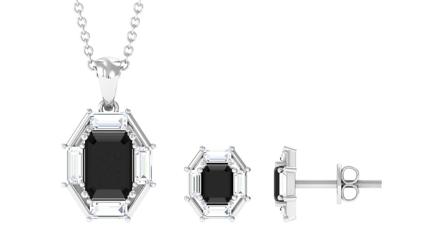0.6 Carat Art Deco Black Onyx and Moissanite Pendant Earrings Set
