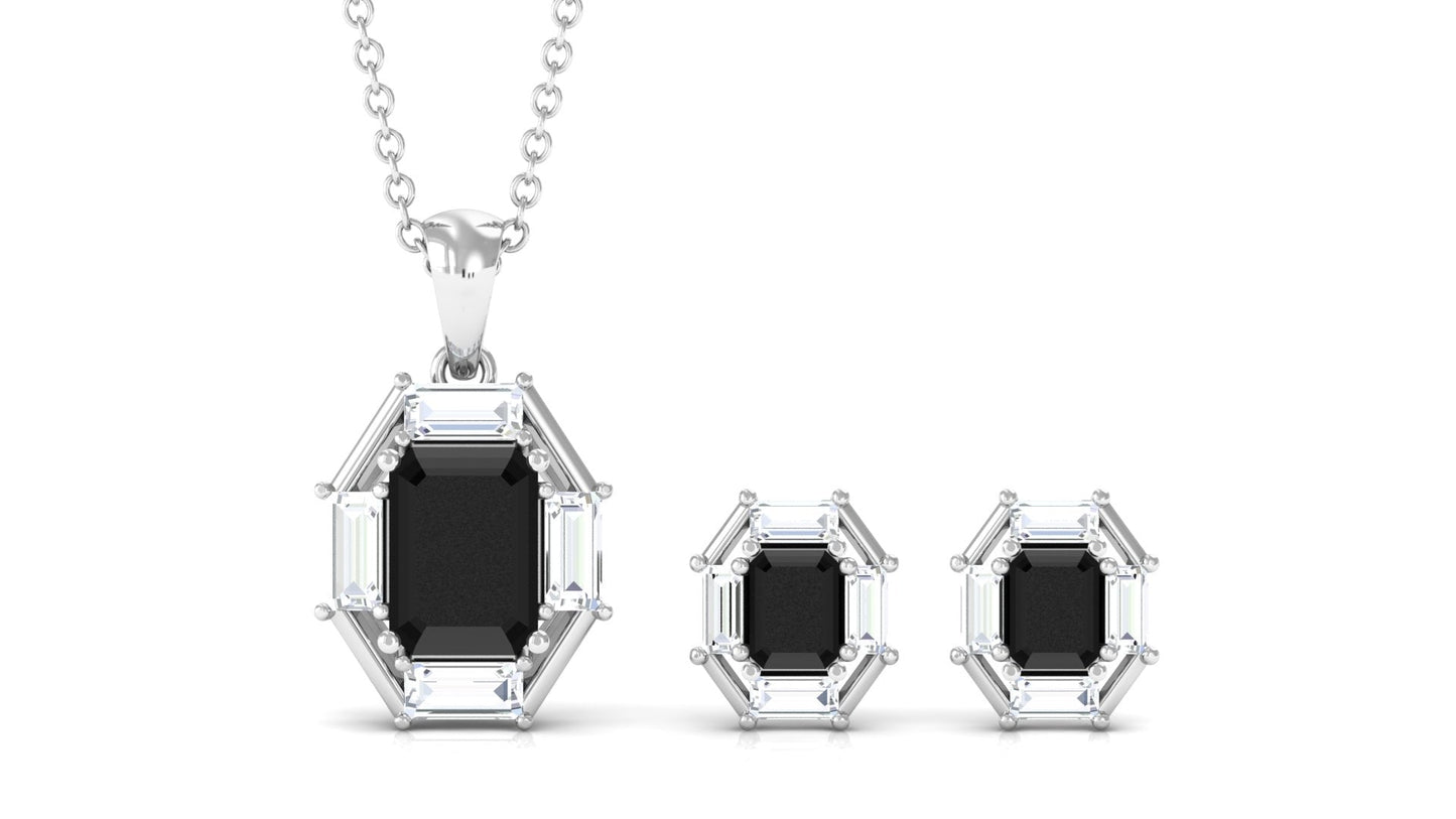 0.6 Carat Art Deco Black Onyx and Moissanite Pendant Earrings Set