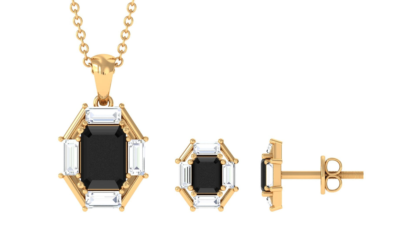 0.6 Carat Art Deco Black Onyx and Moissanite Pendant Earrings Set