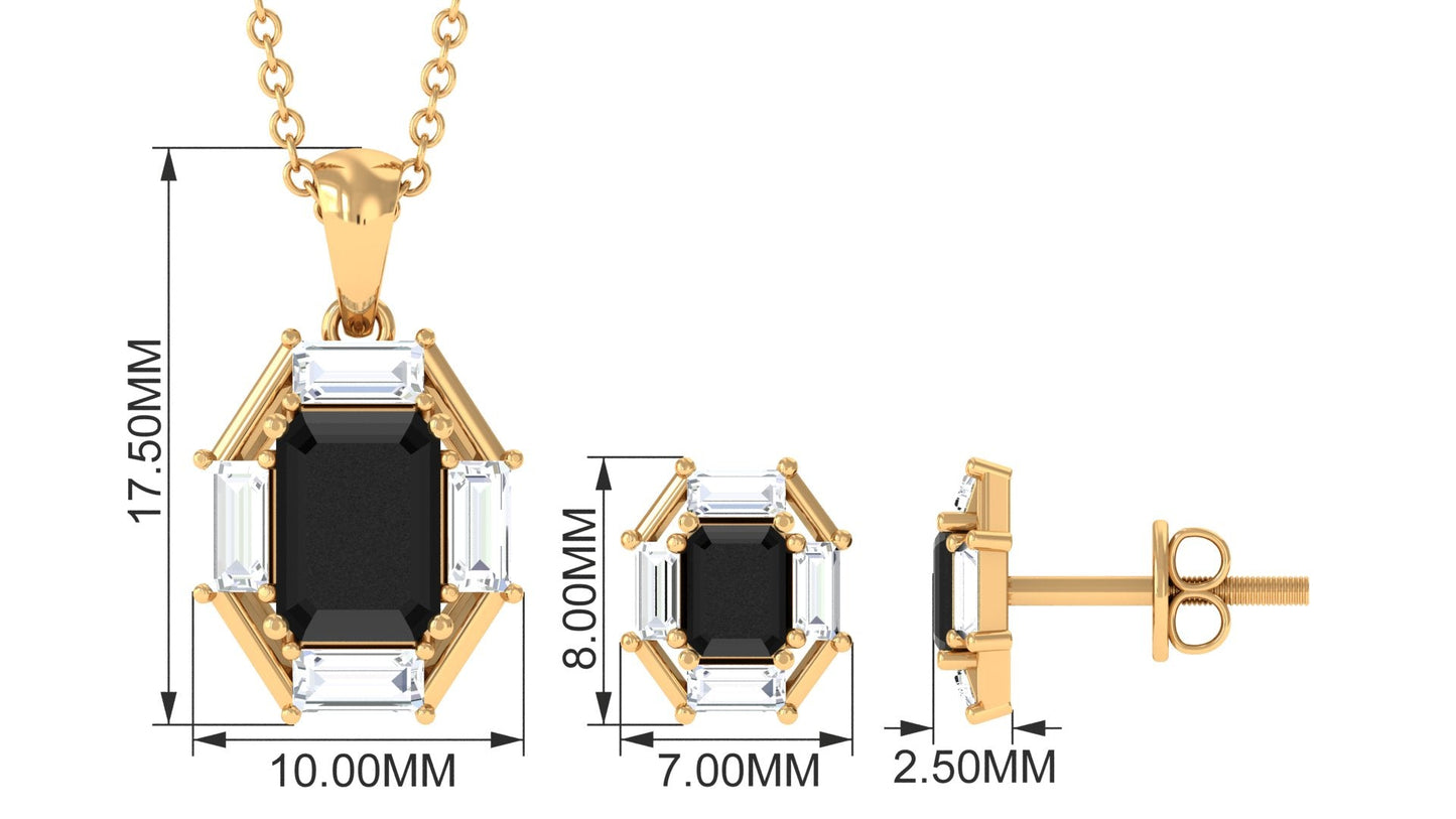 0.6 Carat Art Deco Black Onyx and Moissanite Pendant Earrings Set
