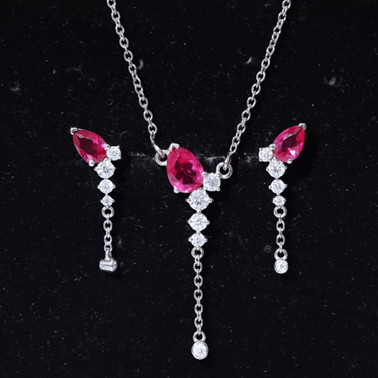 Lab Grown Ruby Bridal Necklace and Earrings Set