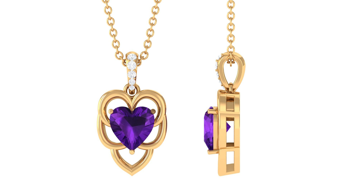 Natural 0.9 Carat Amethyst Diamond Heart Promise Necklace