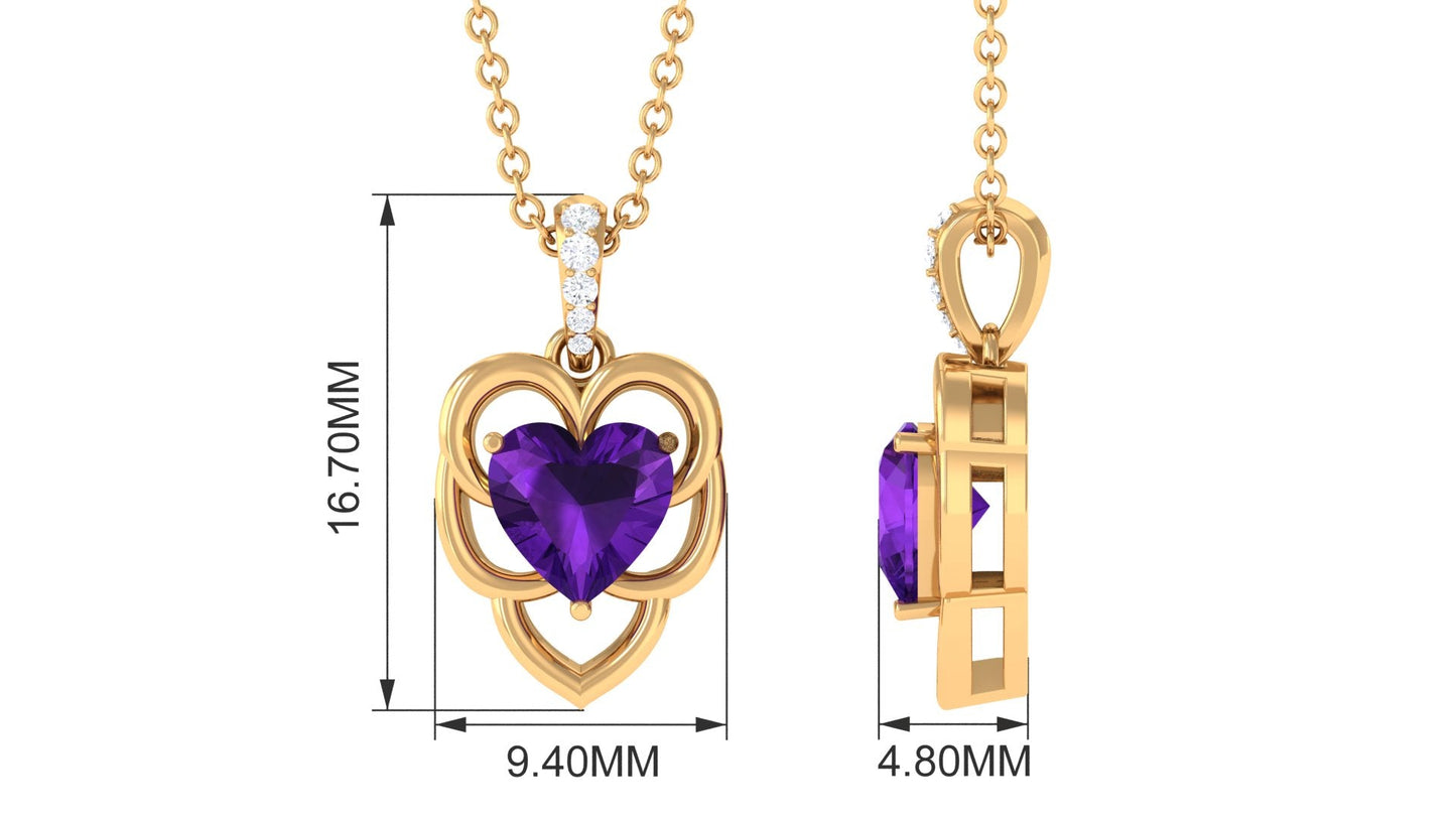Natural 0.9 Carat Amethyst Diamond Heart Promise Necklace