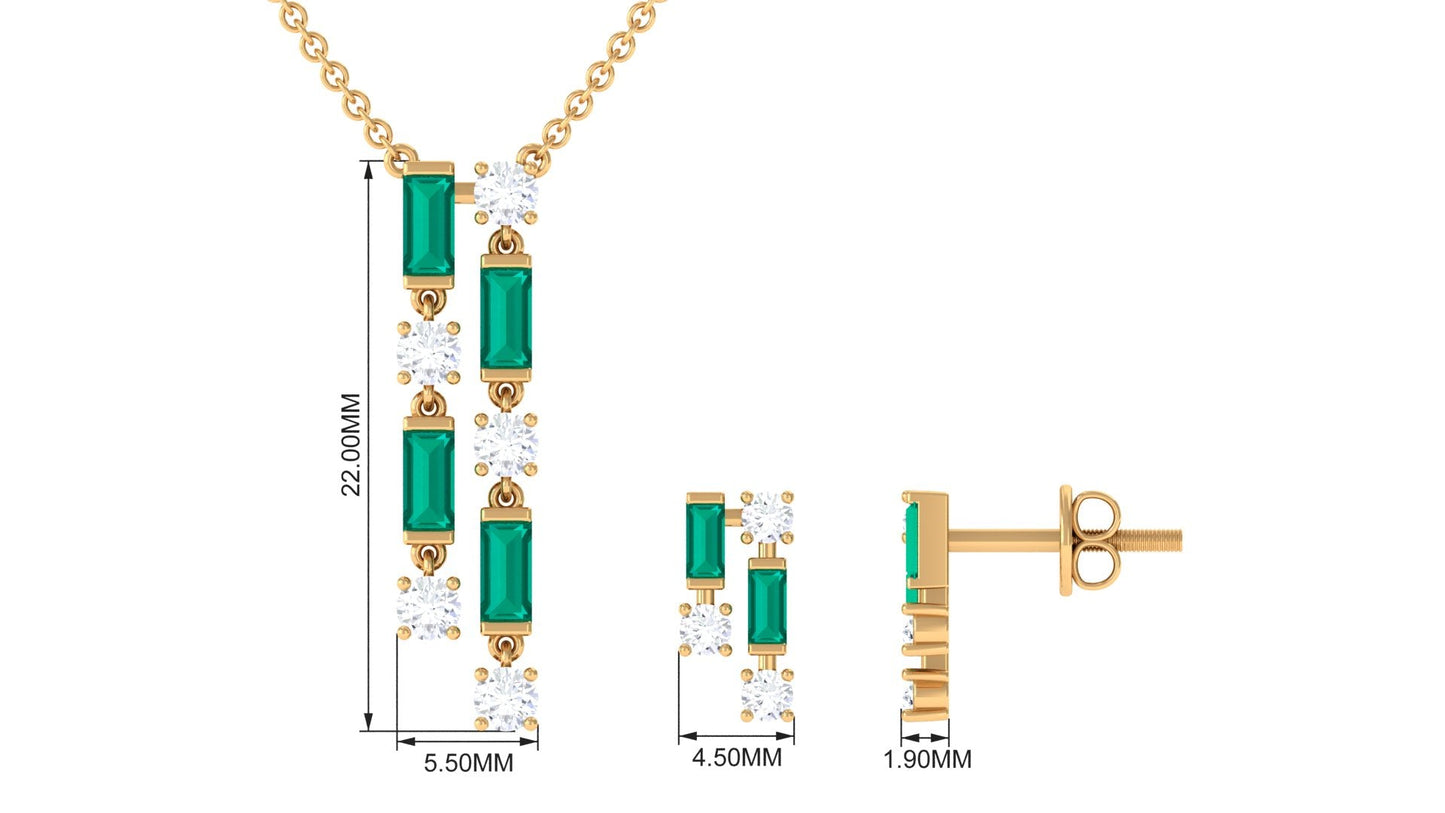 Emerald and Diamond Dangle Jewelry Set