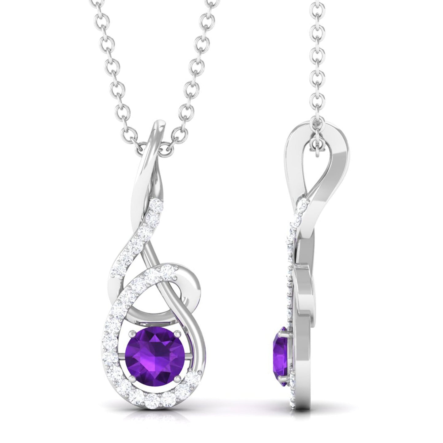 Designer Amethyst and Diamond Teardrop Pendant Necklace