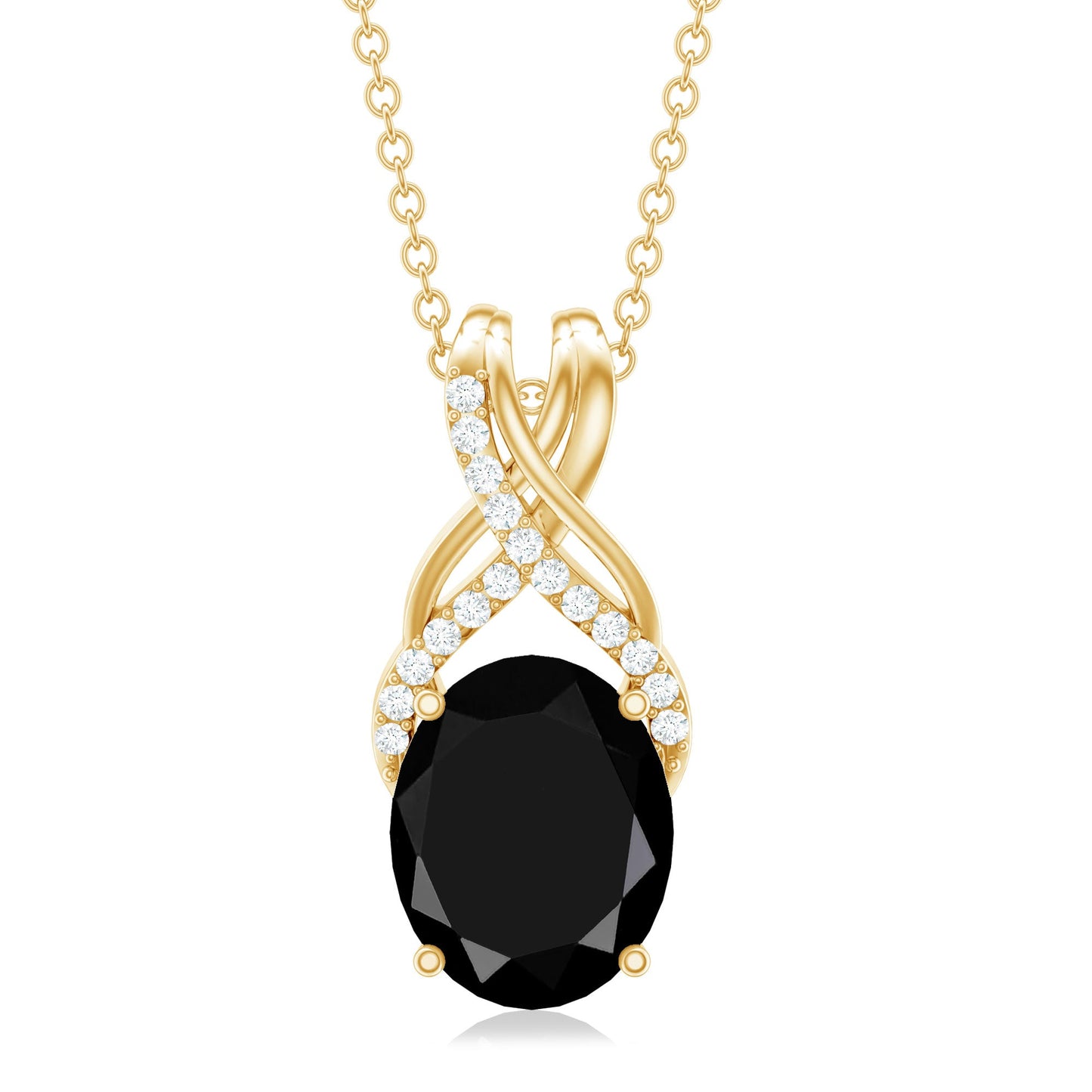 Natural 2.5 Carat Oval Black Onyx Pendant Necklace with Diamond