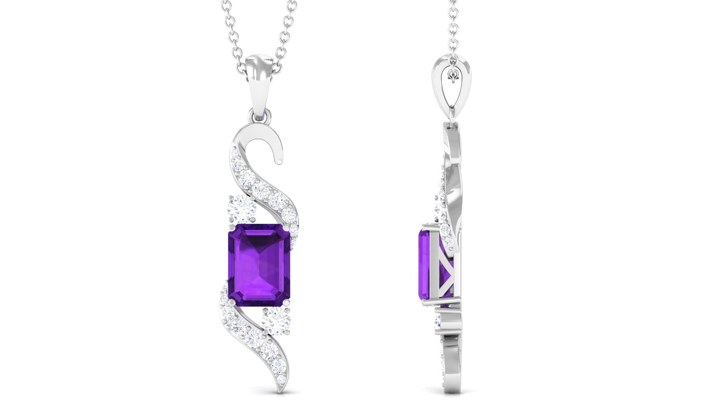 Natural 1.4 Carat Emerald Cut Amethyst Designer Necklace with Chain