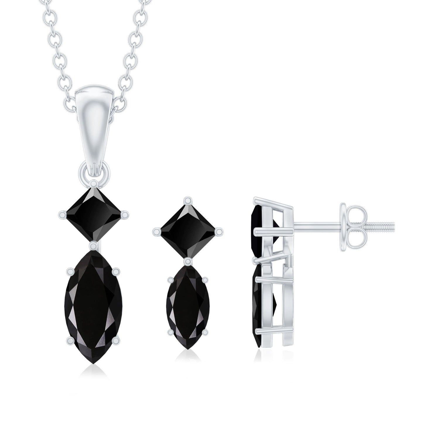 Princess and Marquise Shape Black Spinel Jewelry Set for Women