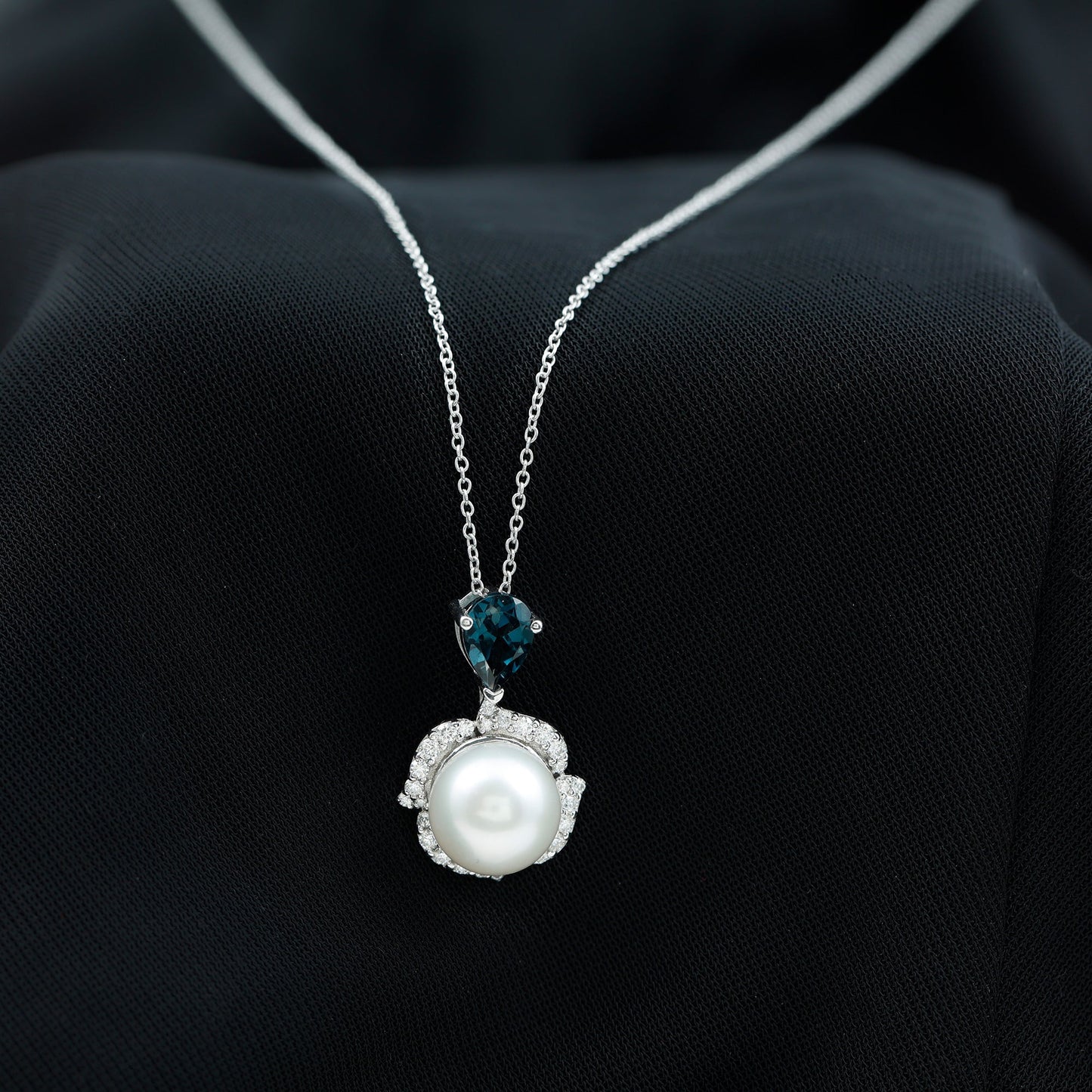 8 Carat Freshwater Pearl Designer Bridal Necklace with London Blue Topaz