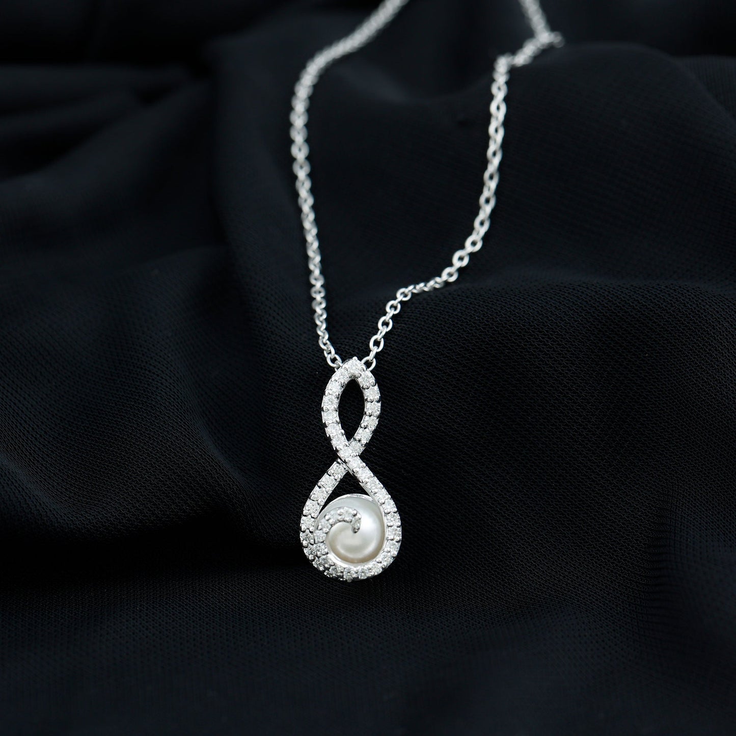 Designer Freshwater Pearl and Moissanite Infinity Necklace With Chain