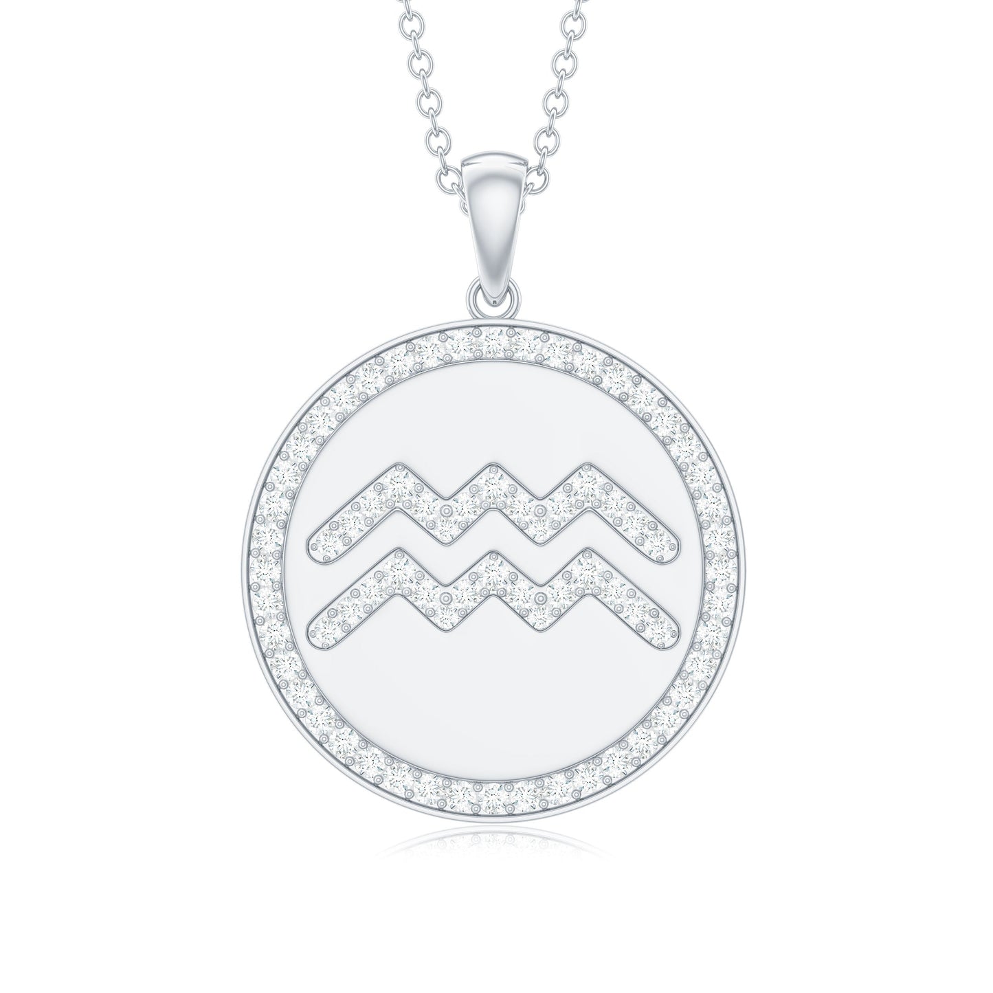 Moissanite Disc Aquarius Zodiac Pendant Necklace for Women