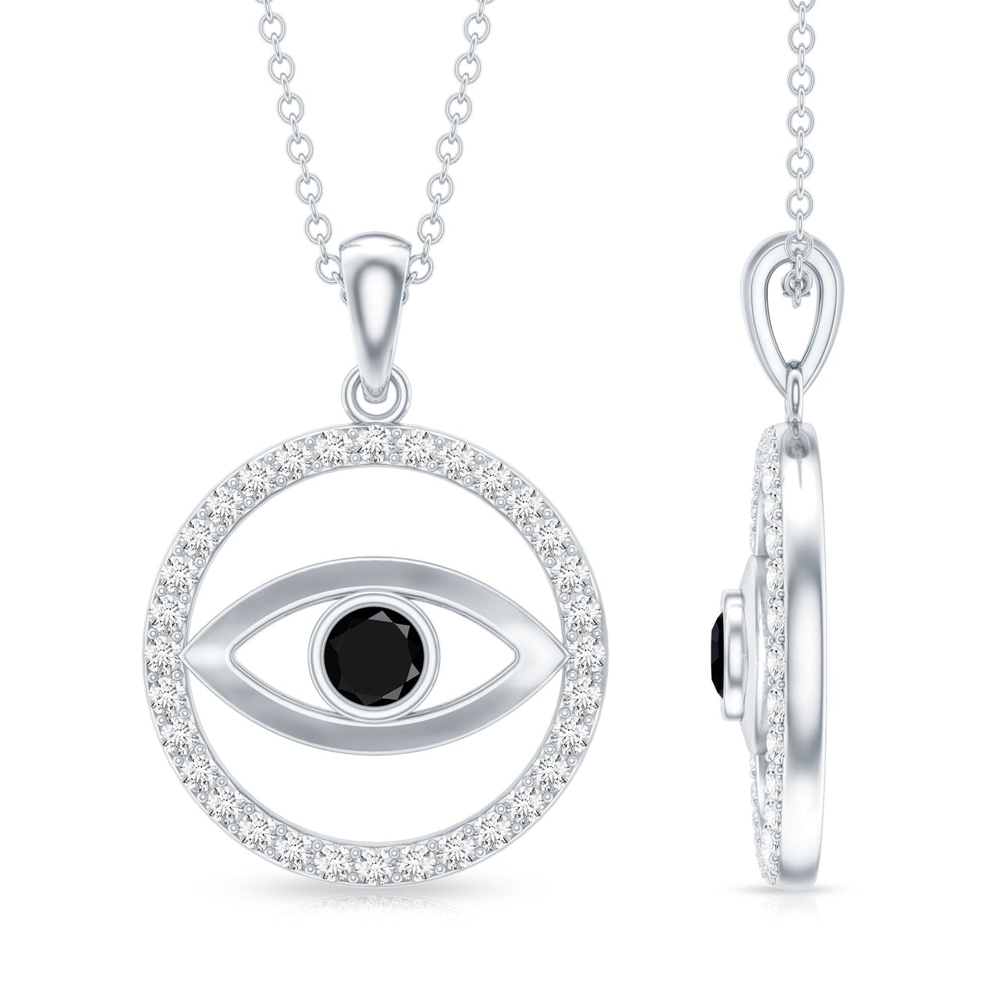 Lab Created Black Diamond Evil Eye Necklace with Moissanite