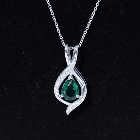 1 Carat Pear Cut Lab Created Emerald Teardrop Pendant with Diamond