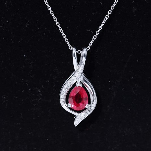 1 Carat Lab Created Ruby Teardrop Pendant with Moissanite
