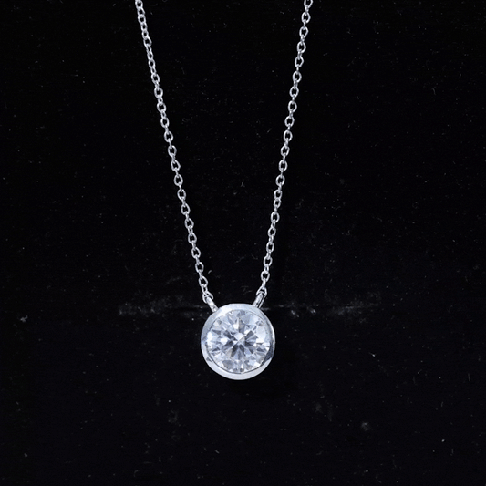 1 Carat Moissanite Solitaire Necklace in Bezel Setting