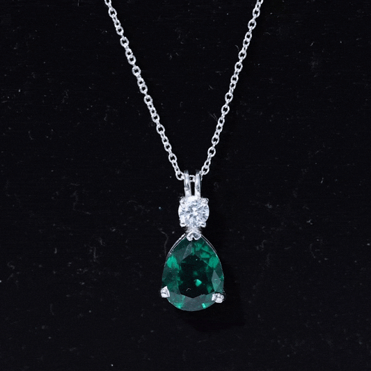 Lab Grown Emerald Teardrop Pendant with Moissanite