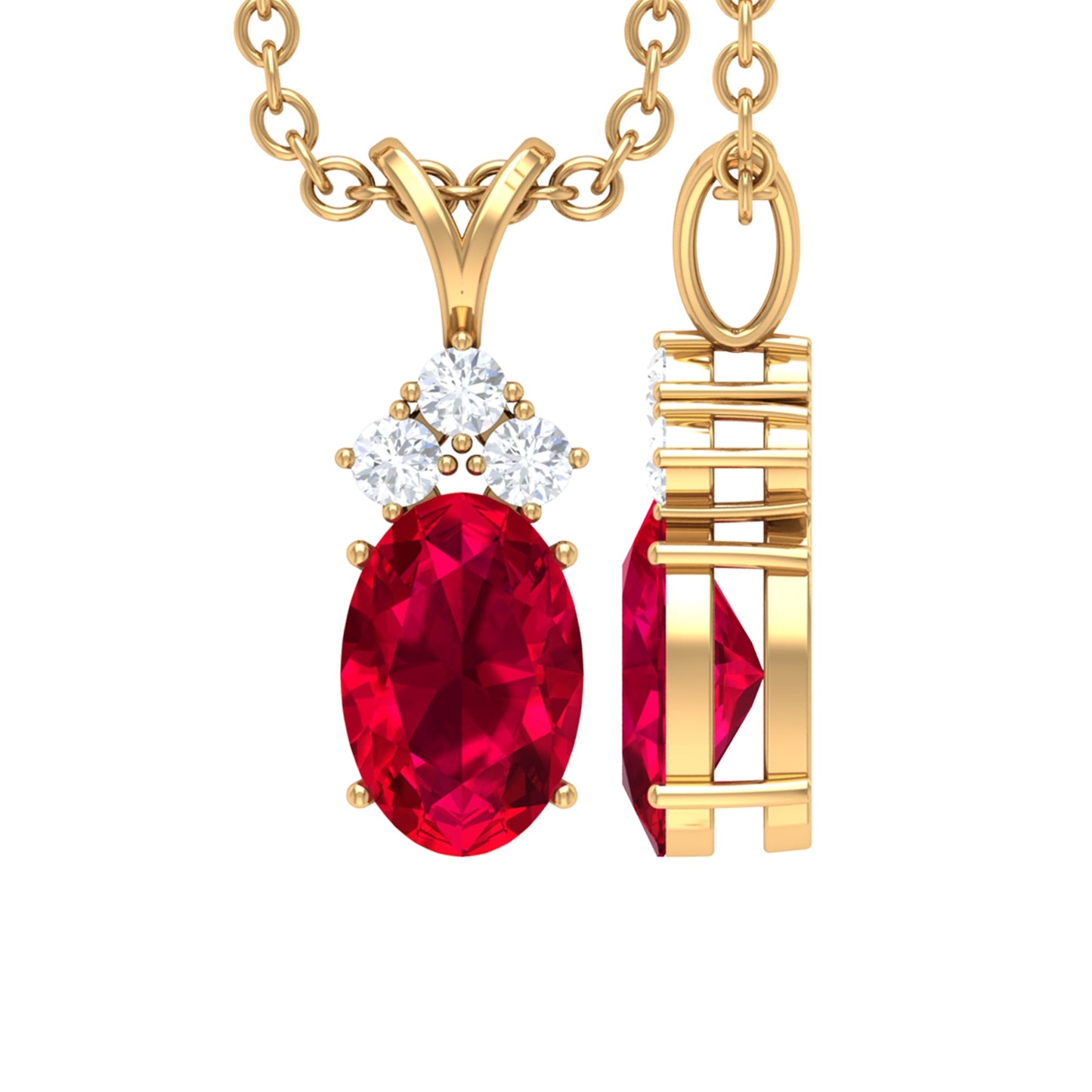 Natural 0.6 Carat Oval Ruby Pendant with Diamond Trio