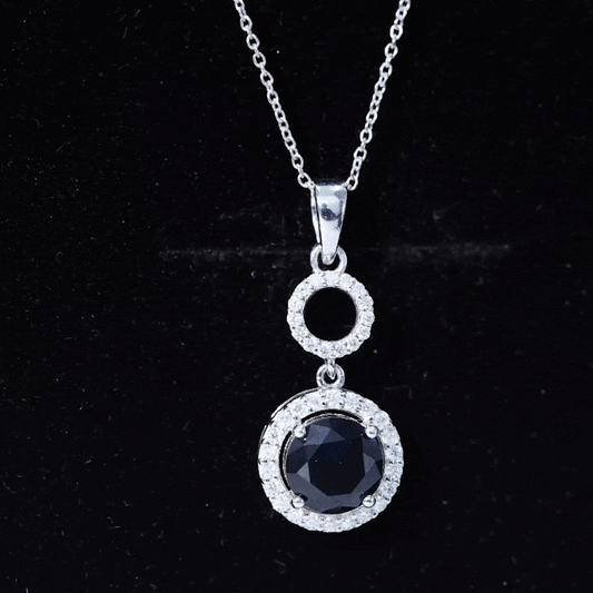 Lab Grown Blue Sapphire Halo Pendant with Moissanite