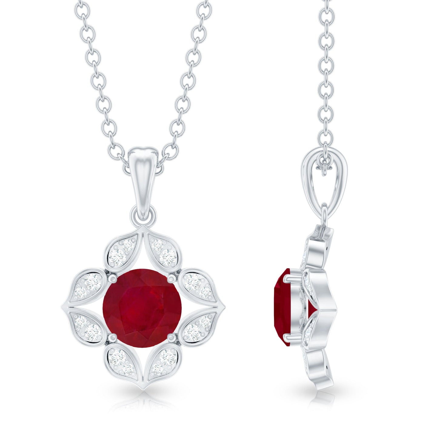 Antique Style Natural Ruby Bridal Pendant with Diamond