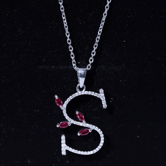 Lab Grown Ruby and Diamond Necklace with Letter S