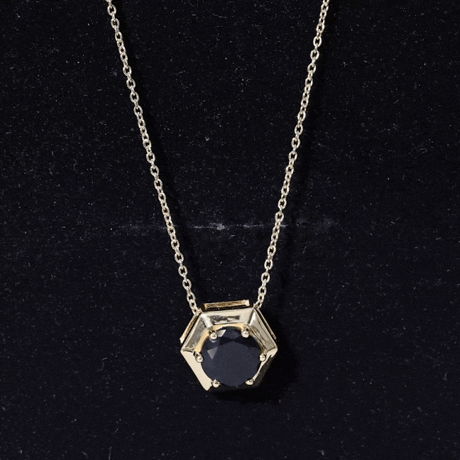 2 Carat Natural Black Onyx Solitaire Hexagon Pendant Necklace