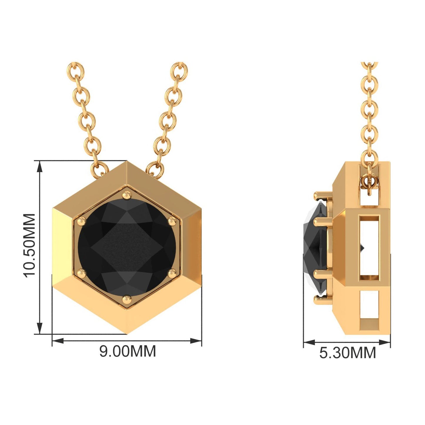 2 Carat Natural Black Onyx Solitaire Hexagon Pendant Necklace