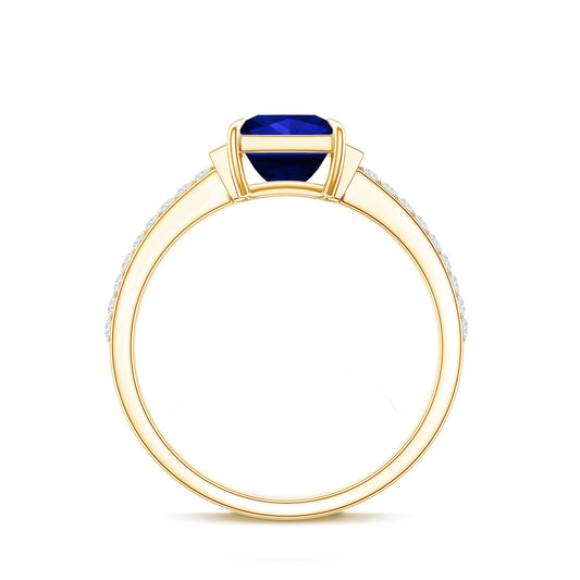 Princess Cut Created Blue Sapphire Solitaire Engagement Ring With Moissanite