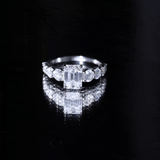 1.8 Carat Emerald Cut Moissanite Side Stone Engagement Ring with Certificate