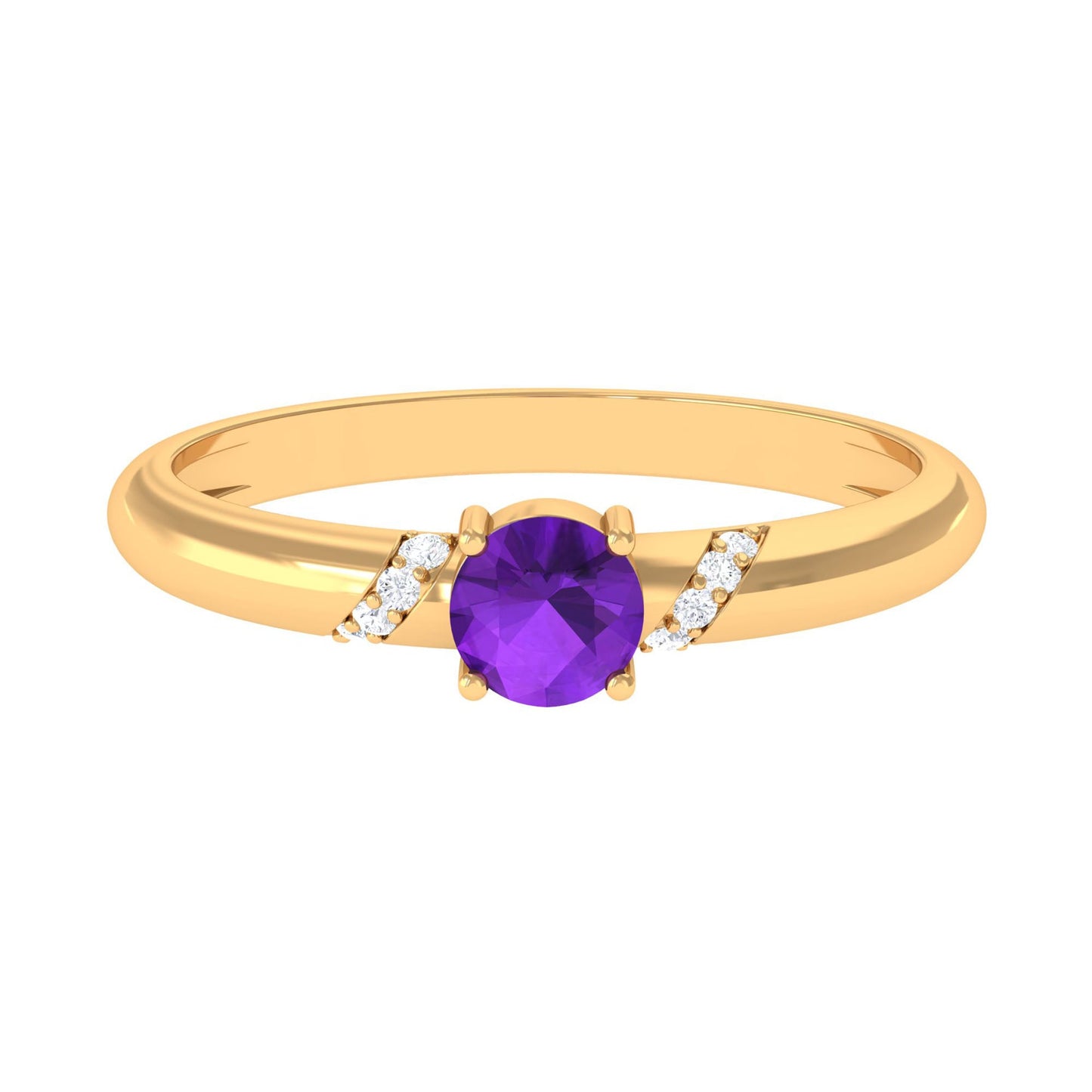 Natural Amethyst Promise Ring with Diamond for Women