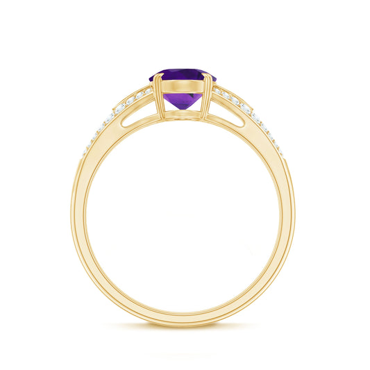 1 Carat Oval Amethyst Solitaire Engagement Ring with Diamond Split Shank