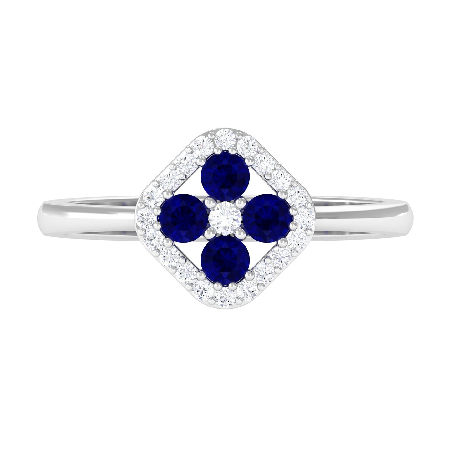 Blue Sapphire Cluster Ring with Diamond Accent