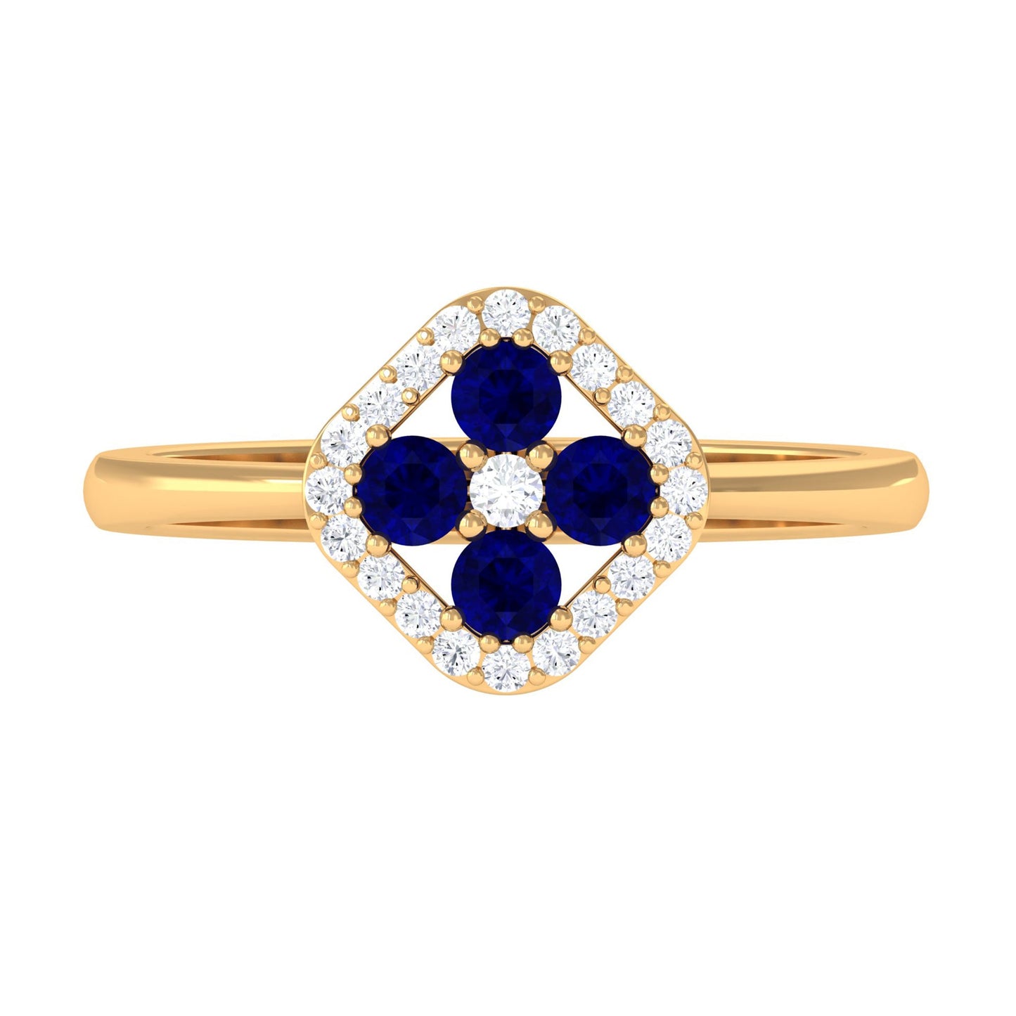 Blue Sapphire Cluster Ring with Diamond Accent