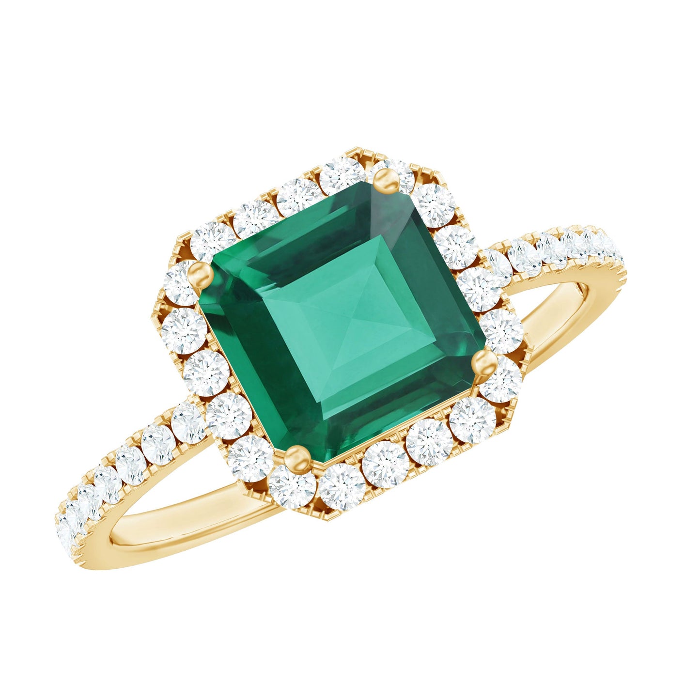 AAAA Quality Lab Created Emerald Asscher Cut Engagement Ring with Diamond